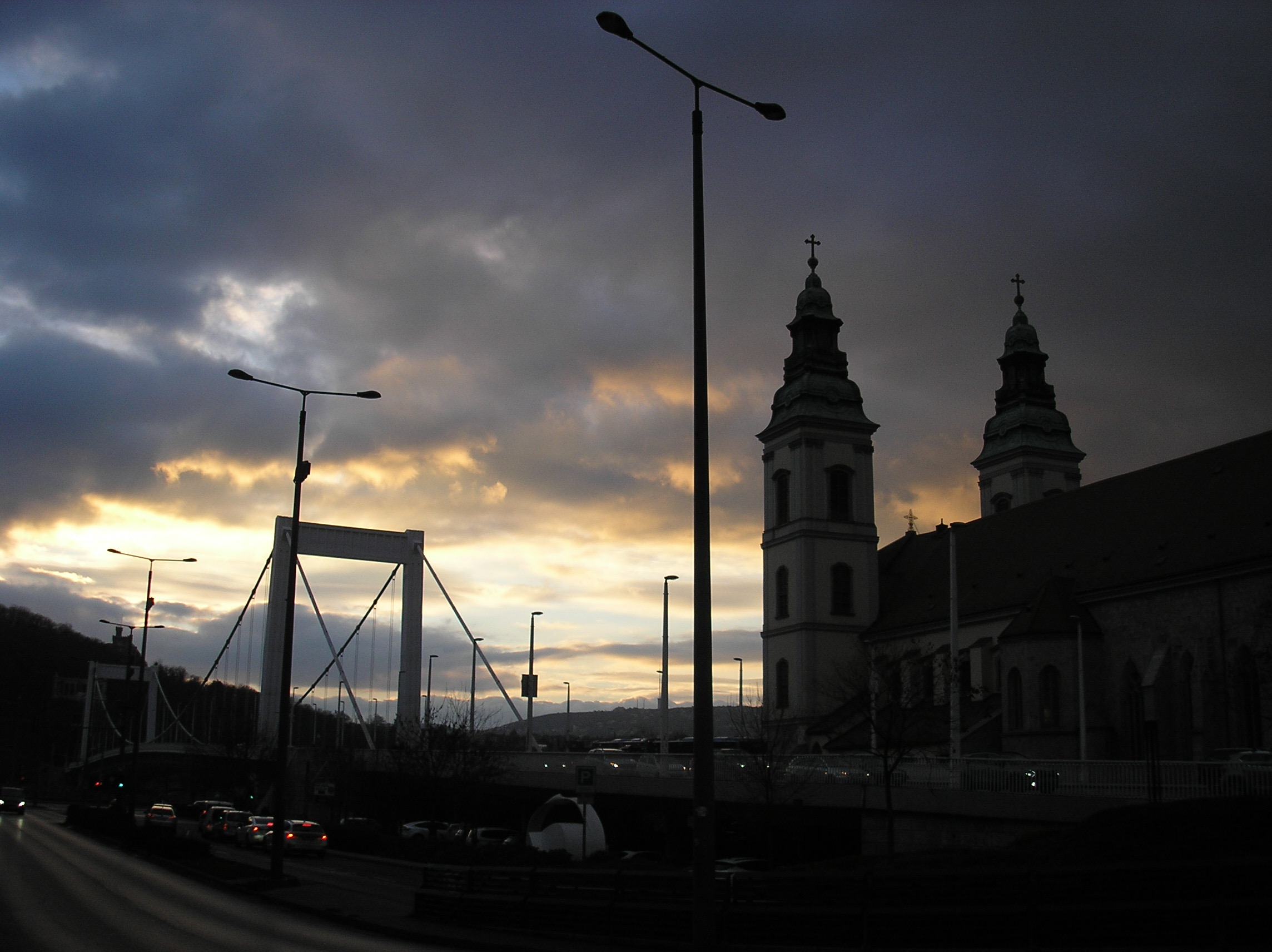 European city at dusk